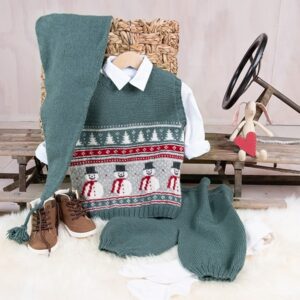 Bluum stickning - Julväst 5 frg m/knäbyxor och tomteluva Soft Merino Ull Grön Stickning 9-12 mån