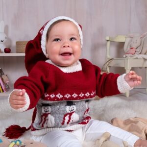 Bluum strikk - Snögubbe-tröja och tomteluva i Pure Eco Baby Wool