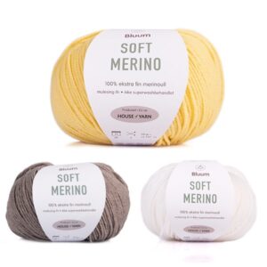 Stickat set Får i skogen - garnpaket i Bluum Soft Merino Ull Stickning 4-6 år Ljus gul/Gråbeige