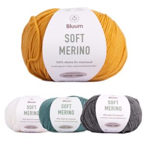 Stickad tröja Kyckling - garnpaket i Bluum Soft Merino Ull Stickning 9-12 mån Maisgul/Aquagrön