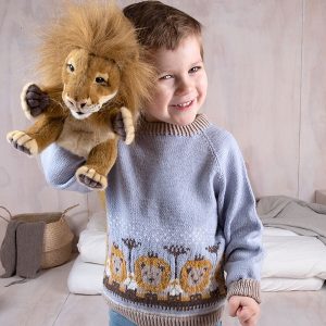 Bluum stickad tröja - Lejon på savannen i Soft Merino Ull