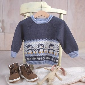 Bluum stickad tröja - Pingviner på isen i Soft Merino Ull