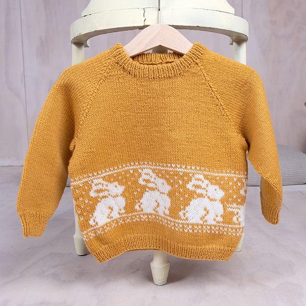 Stickad tröja Kanin - garnpaket i Bluum Pure Eco Baby Wooleco