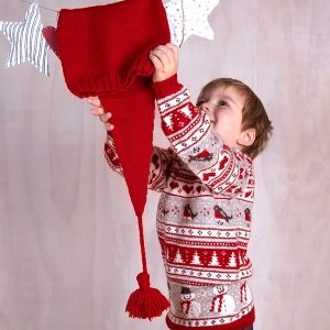 Stickat set Jultröja 4 frg med tomteluva - garnpaket i Bluum Soft Merino Ull