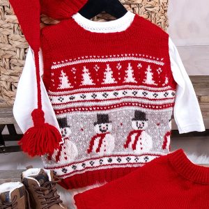 Stickat set Julväst 4 frg m/kjol och tomteluva - garnpaket i Bluum Soft Merino Ull