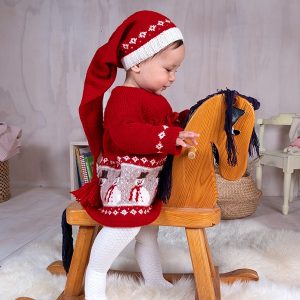 Stickat set Snögubbe klänning med tomteluva - garnpaket i Bluum Soft Merino Ull