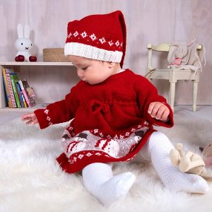 Stickat set Snögubbe klänning med tomteluva - garnpaket i Bluum Soft Merino Ull