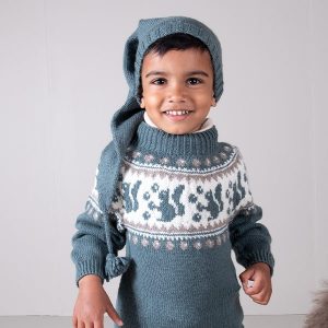 Stickat set Ekorre-tröja med tomteluva - garnpaket i Bluum Pure Eco Baby Wool
