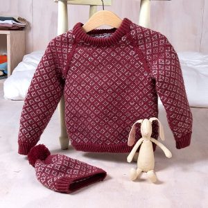 Stickat set Lycka-tröja och mössa - garnpaket i Bluum Soft Merino Ull