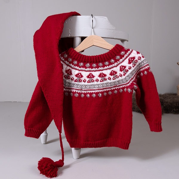Stickat set Svamp-tröja med tomteluva - garnpaket i Bluum Pure Eco Baby Wool