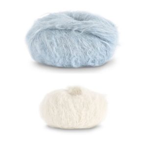 Stickad tröja Strå till dam - garnpaket från Bluum i Fnugg Stickning XL Himmelsblå/Vit