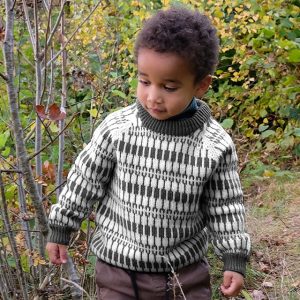 Stickad tröja Lärka - garnpaket i Bluum Pure Eco Baby Wool Stickning 1-2 år Mullvad