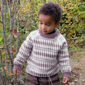 Stickad tröja Lärka - garnpaket i Bluum Pure Eco Baby Wool Stickning 4-6 år Grå lavendel