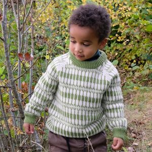 Stickad tröja Lärka - garnpaket i Bluum Pure Eco Baby Wool Stickning 6-8 år Jadegrön