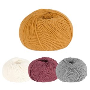 Stickad tunika Kyckling med strumpor - garnpaket i Bluum Soft Merino Ull Stickning 5-6 år Majsgul/Ljung