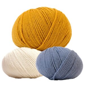 Stickad klänning Kronklänning - garnpaket i Bluum Pure Eco Baby Wool Stickning 0-3 mån Majsgul/Dus Denim