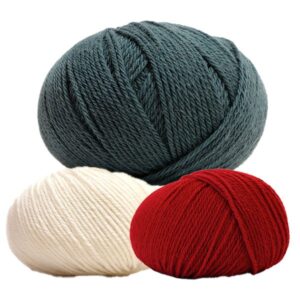 Stickat set Festset m/väst, knäbyxa och mössa - garnpaket i Bluum Pure Eco Baby Wool Stickning 1-2 år Grågrön/Röd