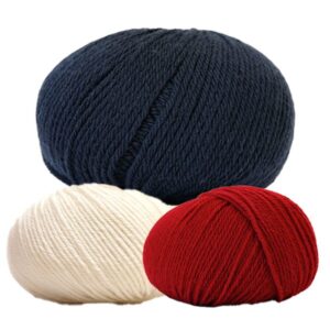 Stickat set Festset m/väst, knäbyxa och mössa - garnpaket i Bluum Pure Eco Baby Wool Stickning 1-2 år Marinblå/Röd