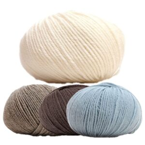 Stickad klänning Emily - garnpaket i Bluum Pure Eco Baby Wool Stickning 1 år Beige/Mullvad/Dus blå