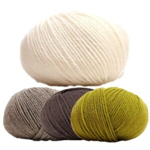 Stickad klänning Emily - garnpaket i Bluum Pure Eco Baby Wool Stickning 1 år Beige/Mullvad/Vårgrön