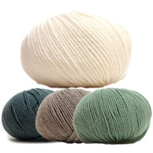 Stickad klänning Emily - garnpaket i Bluum Pure Eco Baby Wool Stickning 2 år Grågrön/Beige/Jadegrön