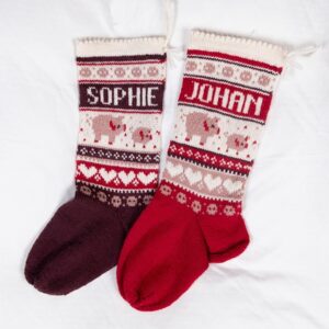 Stickade Julstrumpor Julgrisar och valfria namn - garnpaket i Bluum Pure Eco Baby Wool
