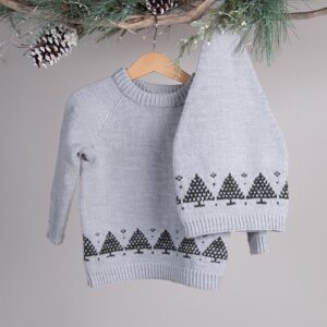 Stickad tröja Julgran m/luva - garnpaket i Bluum Soft Merino Ull