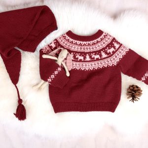 Stickat set Vinternatt-tröja med tomteluva - garnpaket i Bluum Pure Eco Baby Wool
