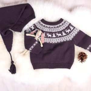 Stickat set Vinternatt-tröja med tomteluva - garnpaket i Bluum Pure Eco Baby Wool