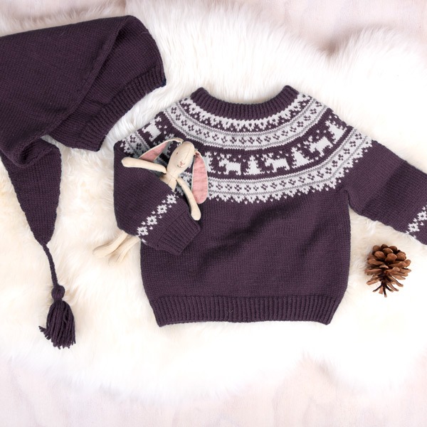 Stickat set Vinternatt-tröja med tomteluva - garnpaket i Bluum Pure Eco Baby Wool