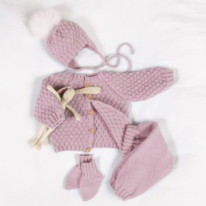 Stickat set Bebisset Bubblor - garnpaket i Bluum Pure Eco baby Wool Stickning 3-6 mån Dus gammelrosa