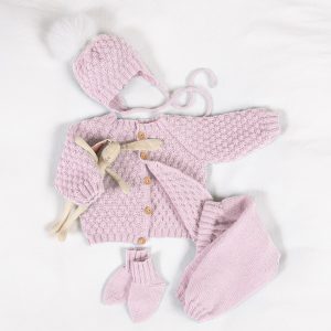 Stickat set Bebisset Bubblor - garnpaket i Bluum Pure Eco baby Wool Stickning 9-12 mån Dus rosa