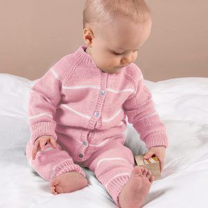 Stickad overall Vårränder - garnpaket i Bluum Soft Merino Ull