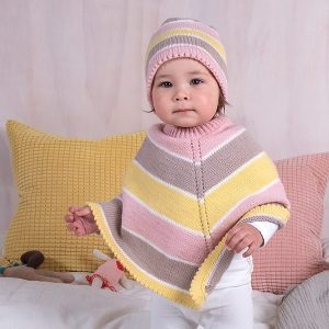 Stickat set Poncho och mössa Sockervadd - garnpaket i Bluum Soft Merino Ull