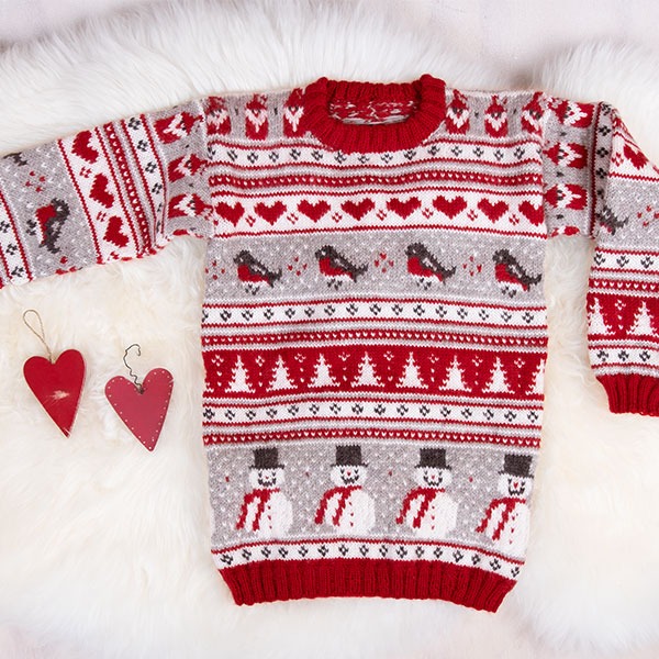 Stickat set Jultröja 4 frg med tomteluva - garnpaket i Bluum Soft Merino Ull
