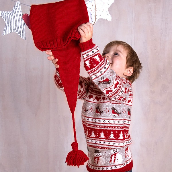 Stickat set Jultröja 4 frg med tomteluva - garnpaket i Bluum Soft Merino Ull