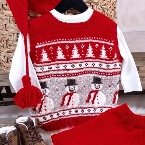 Stickat set Julväst 4 frg m/kjol och tomteluva - garnpaket i Bluum Soft Merino Ull