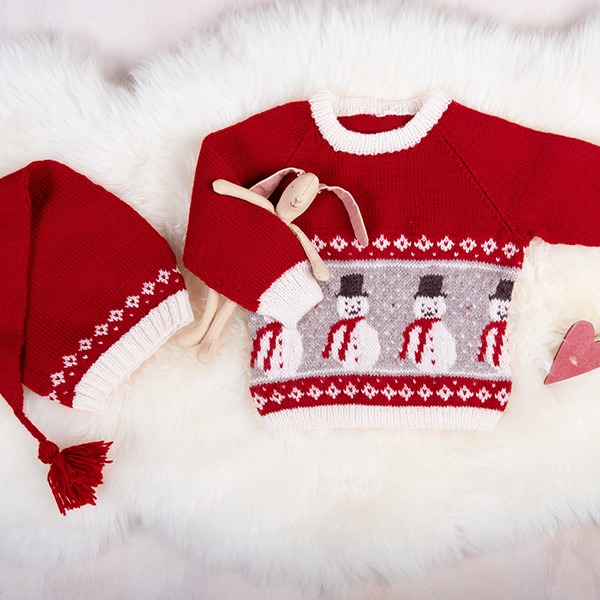 Stickat set Snögubbe tröja och tomteluva - garnpaket i Bluum Soft Merino Ull