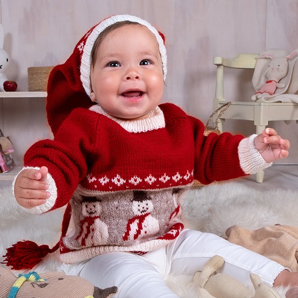 Stickat set Snögubbe tröja och tomteluva - garnpaket i Bluum Soft Merino Ull