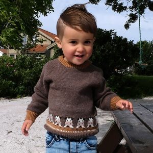 Stickad tröja Nyfikna kor - garnpaket i Bluum Soft Merino Ull