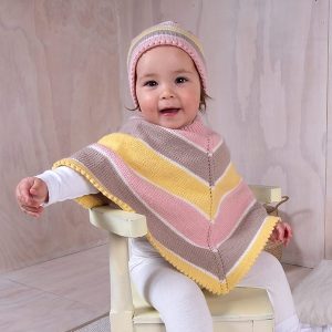 Stickat set Poncho och mössa Sockervadd - garnpaket i Bluum Soft Merino Ul