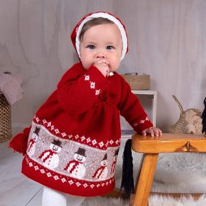 Stickat set Snögubbe klänning med tomteluva - garnpaket i Bluum Soft Merino Ul