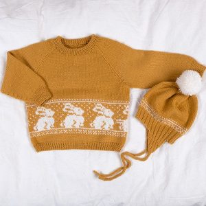 Stickat set Kanin-tröja och mössa - garnpaket i Bluum Pure Eco Baby Wool