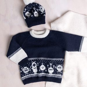 Stickat set Monstertröja och mössa - garnpaket i Bluum Pure Eco Baby Woo
