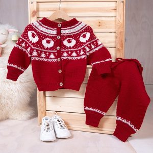 Stickat set Lammet kofta, byxa och tomteluva - garnpaket i Bluum Pure Eco Baby Woo
