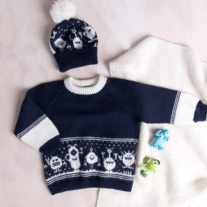 Stickat set Monstertröja och mössa - garnpaket i Bluum Pure Eco Baby Woo
