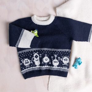 Stickat set Monstertröja och mössa - garnpaket i Bluum Pure Eco Baby Woo