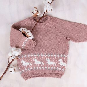 Stickat set Enhörning tröja och kjol - garnpaket i Bluum Pure Eco Baby Woo