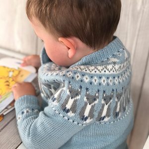 Stickad kofta Räv - garnpaket i Bluum Pure Eco Baby Woo