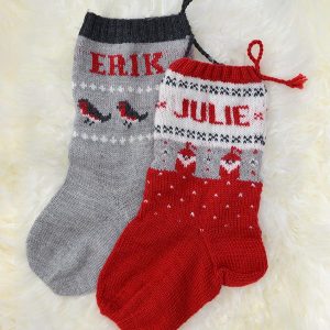 Stickade Julstrumpor Domherre och Tomtar - garnpaket i Bluum Pure Eco Baby Woo